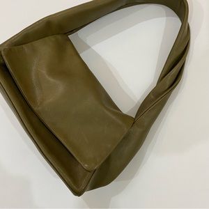 Gorgeous Nubuck Olive green leather Zara shoulder bag twisted strap RARE